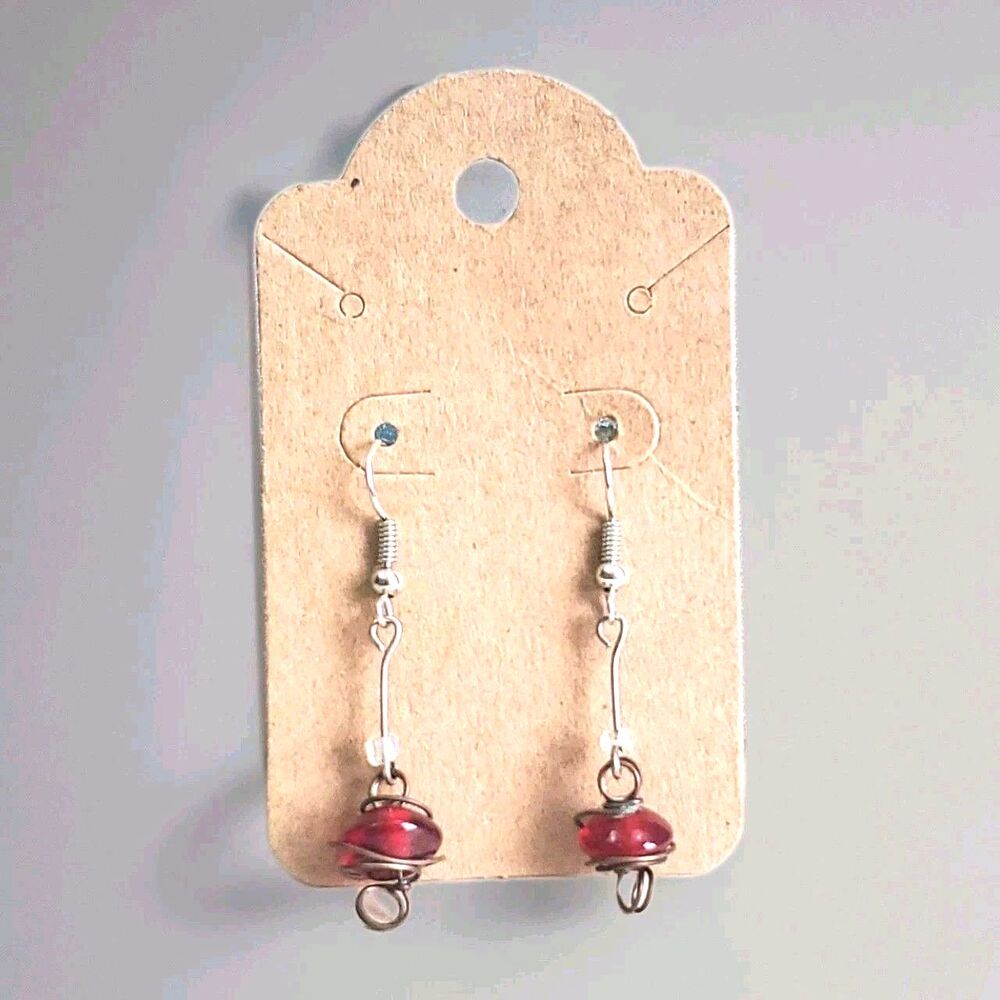 Wire Wrap Earrings Dangle  Drop Red Bead Boho Minamalist